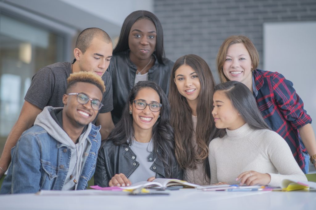 University students in the library.